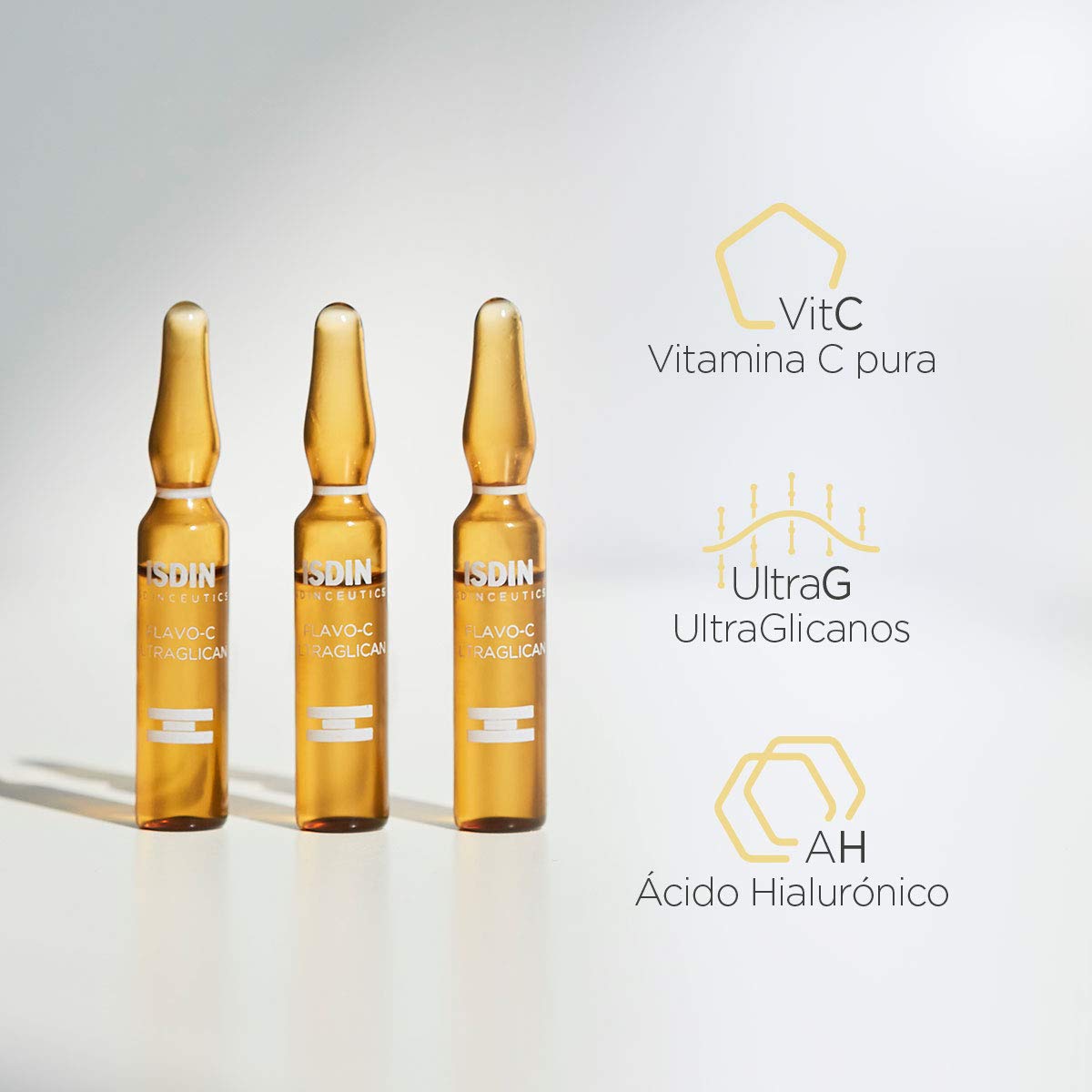 ISDIN Isdinceutics flavo-c ultraglican, serum facial antioxidante e hidratante con vitamina c y ultraglicanos, 10 ampolletas