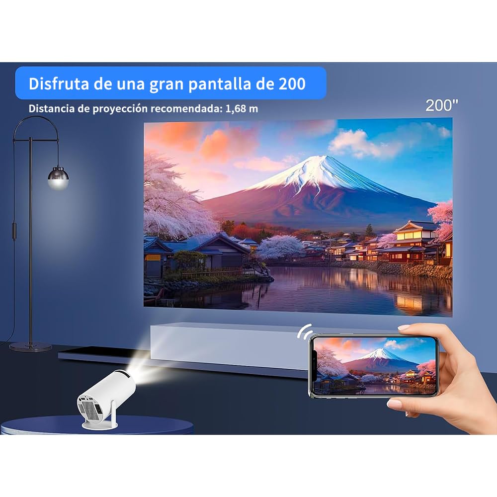 FINYQBET Mini Proyector Portátil Con Android, Ultrarrapido 5G+2.4G, Profesional 260ansli 8k WiFi Led HD 10000 LM, Cine 180° Giratorio Para TV Stick