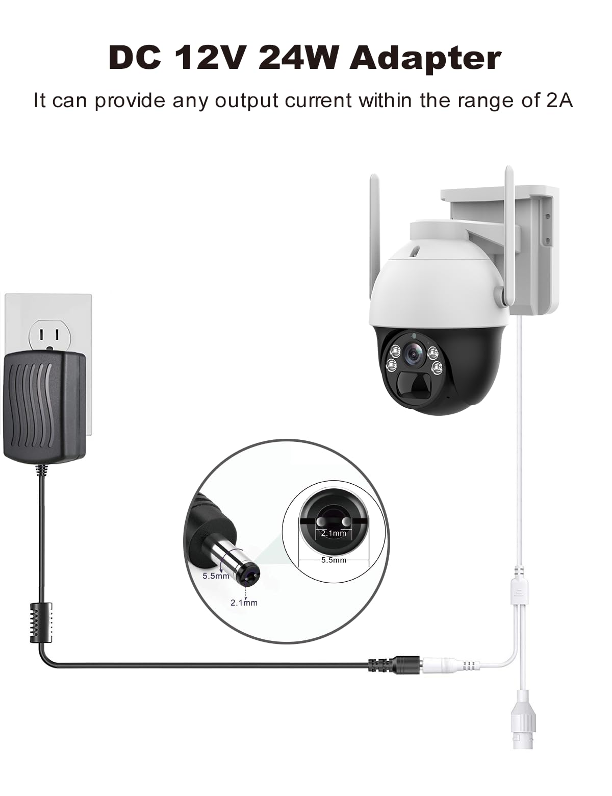 Lonnky - Cargador 12v, Adaptador de Corriente para Cámara de Seguridad DC 12 V 2 A con Divisor de 1 a 4 Potencias para Sistema de Cámara de Seguridad CCTV, Certificado ULFCC para América del Norte