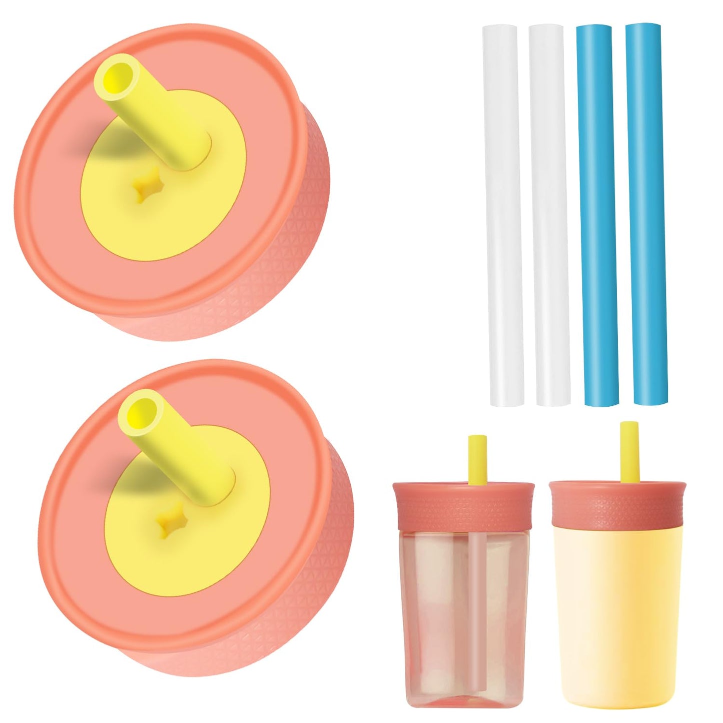 PHULWEL - Paquete de 2 tapas de repuesto para Owala Kids - Vaso aislante de 12 onzas y 15 onzas, tapa resistente a derrames con 4 popotes flexibles, sin BPA, apto para lavaplatos, accesorios para