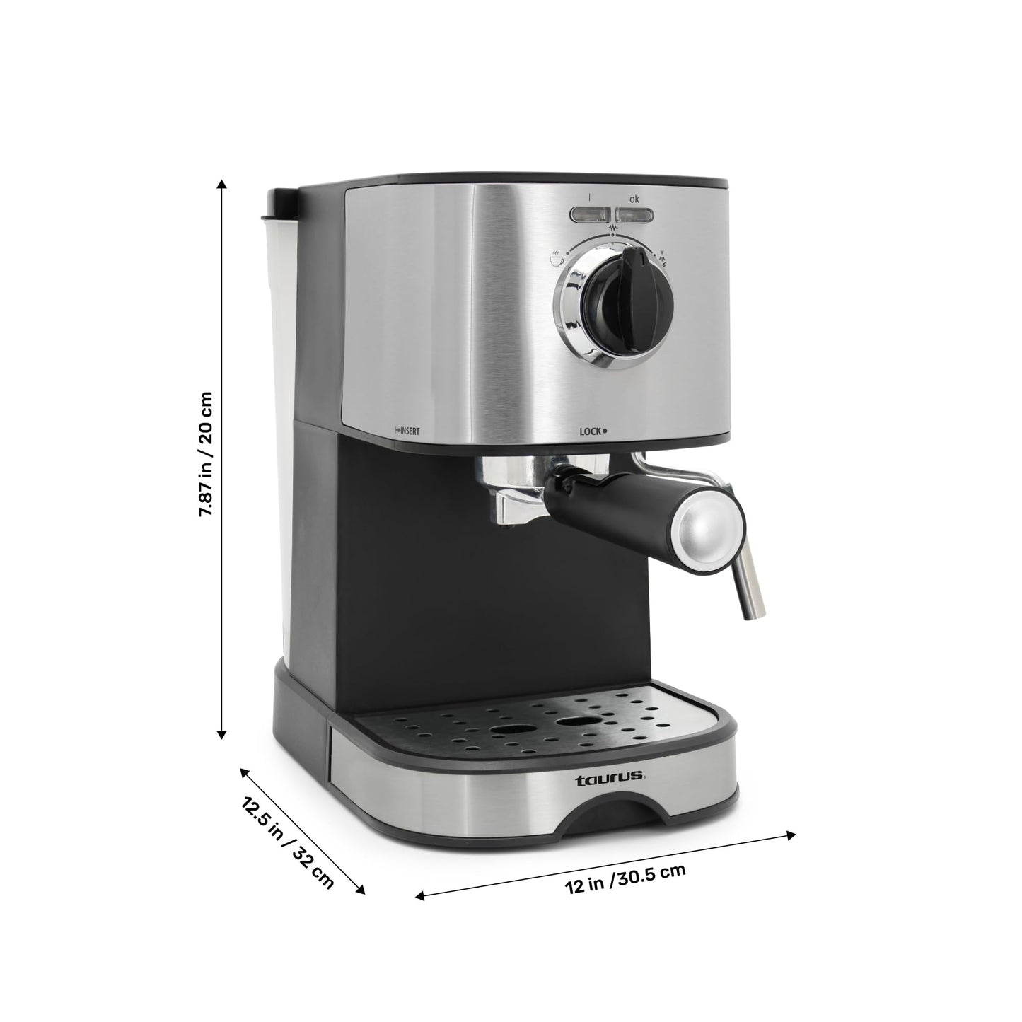Cafetera TAURUS EUFORIA Acero Inoxidable 20 Bares con Espumador de Leche y Control de Vapor
