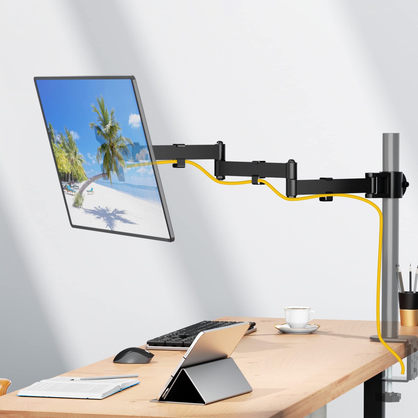 Brazo de Monitor WALI Negro Universal de 3 Niveles Totalmente Ajustable