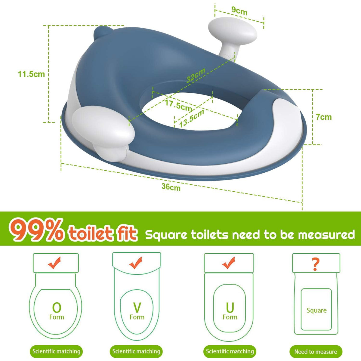 Angelbliss Asiento de inodoro infantil, para entrenamiento de Baby Potty, asiento de inodoro para niños y niñas, doble acolchado antideslizante, con asa y protección contra salpicaduras (Azul)