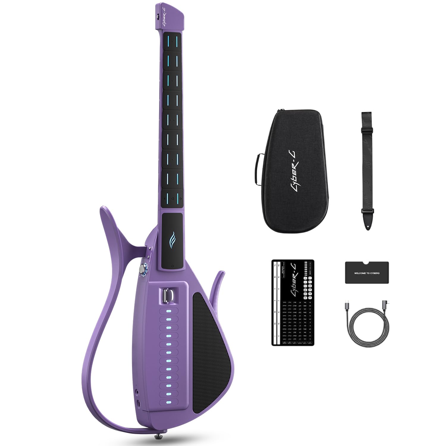 Enya CYBER-G Guitarra inteligente sin cuerdas, portátil plegable de viaje con acordes controlados por aplicaciones, cientos de sonidos de instrumentos, altavoz integrado y máquina de tambor