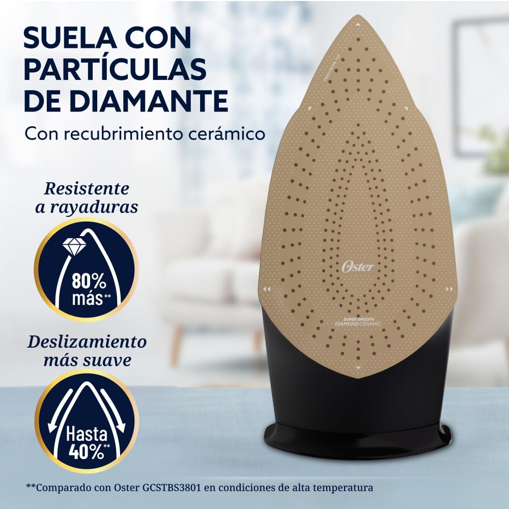 Oster Plancha de Vapor, PressXpress Max S9200, Digital, Golpe de Vapor 300 g/min, Suela XL Cerámica con Diamante, Vapor Vertical, Antigoteo, Bronce, GCSTPX9200-013