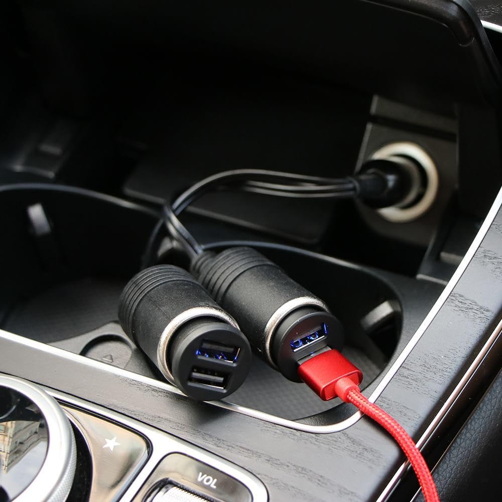 Akozon Divisor de enchufes para Encendedor de Cigarrillos, Cargador de Coche de 2 vías de Alta Potencia Adaptador de alimentación del Divisor de enchufes para enchufes de Encendedor de Cigarrillos
