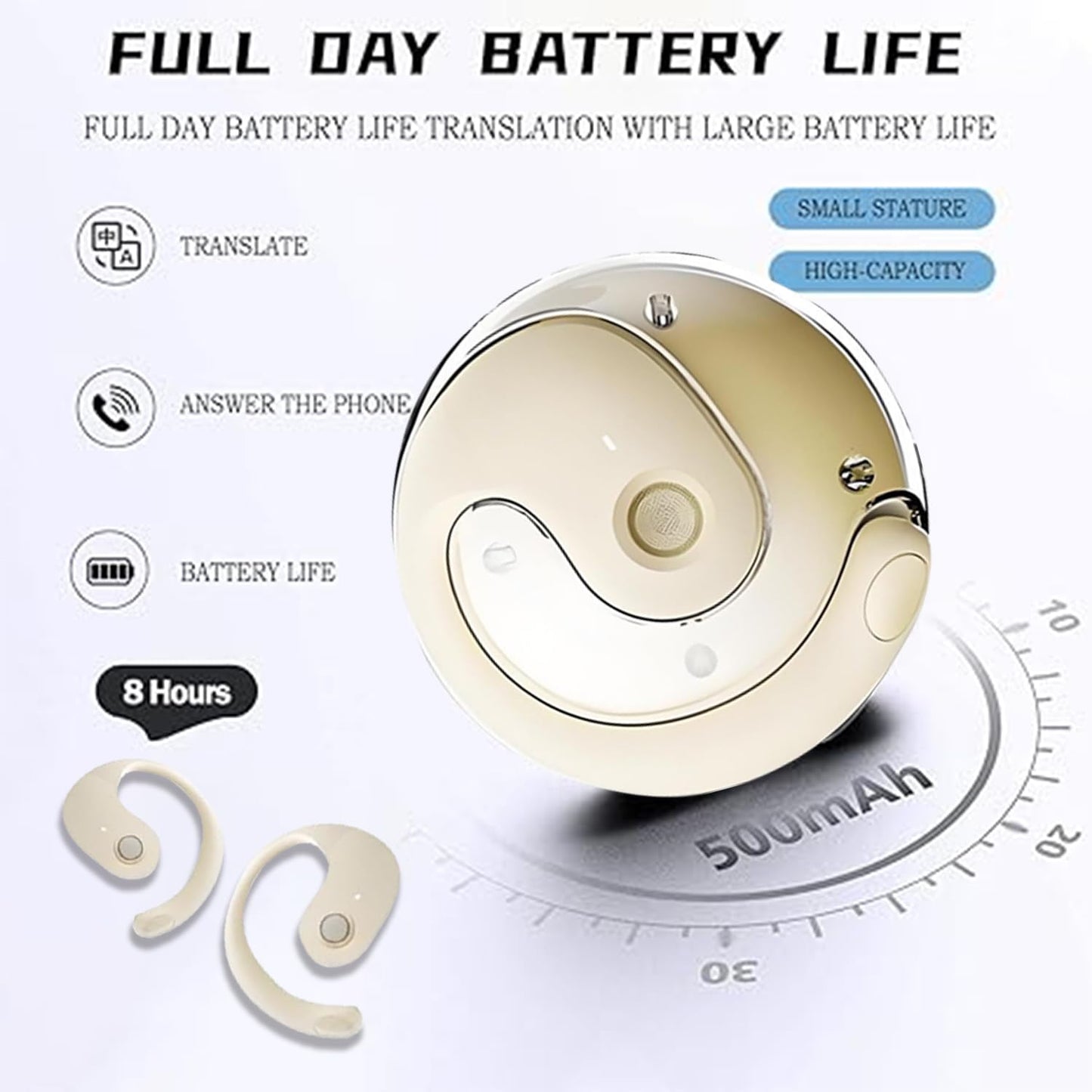 Hy-T26 Pro Language Translator,traductor de idiomas,equipado con aplicación AI,auriculares de traducción en tiempo real,sonido estéreo de alta fidelidad,admite más de 75 idiomas diferentes (Beige)