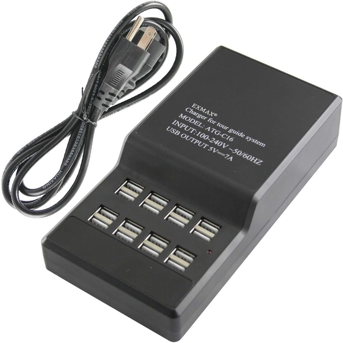 Sistema de Monitorización Auriculares Inalámbricos EXMAX ATG-100T 195-230 MHz para Interpretar en Iglesias y Conferencias con Cargador USB de 16 Puertos