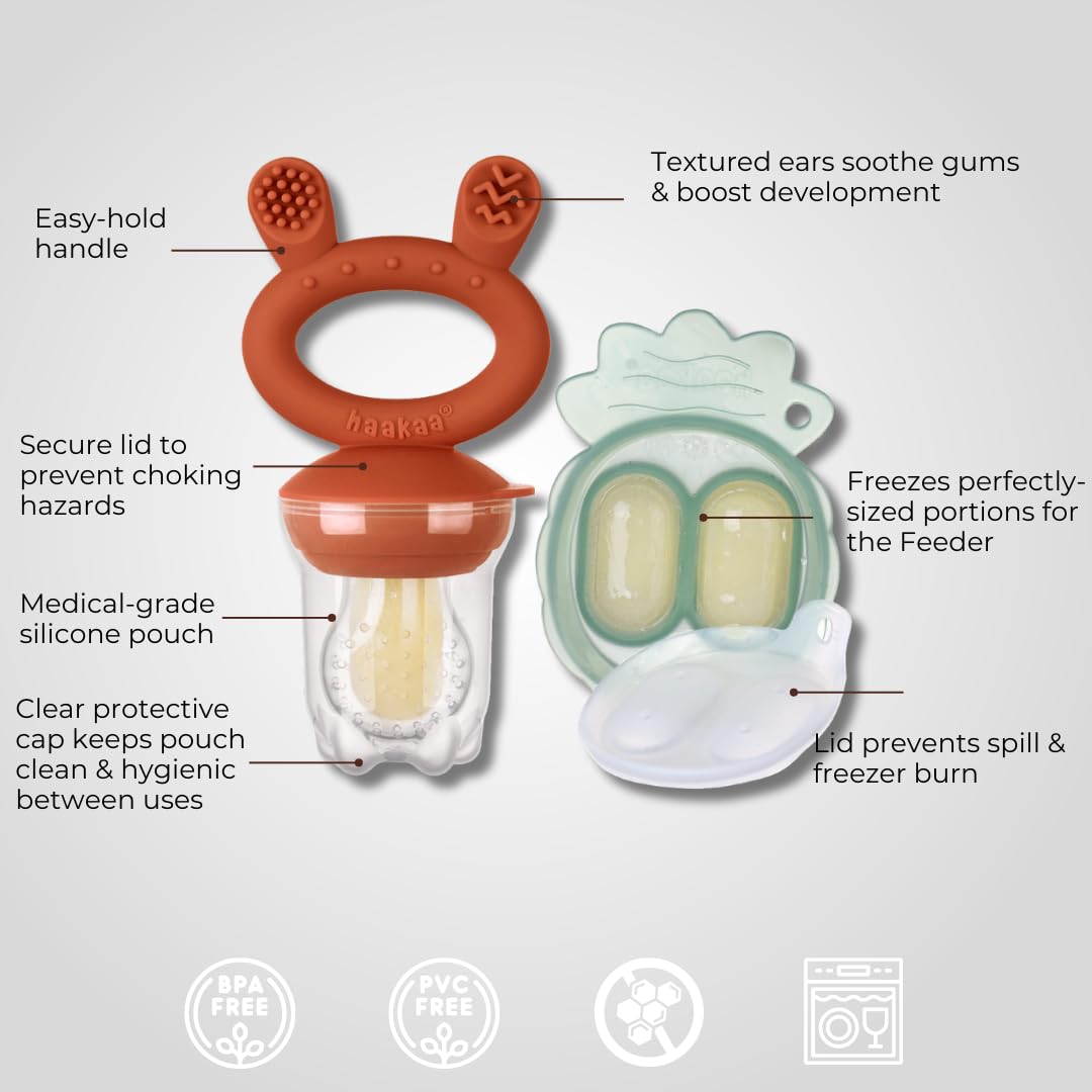 Haakaa Freeze-N-Feed Mini Combo – Alimentador para bebés – Bandeja de silicona para picar – Molde para paletas de leche materna – Ideal para autoalimentación y alivio de la dentición – 100% silicona