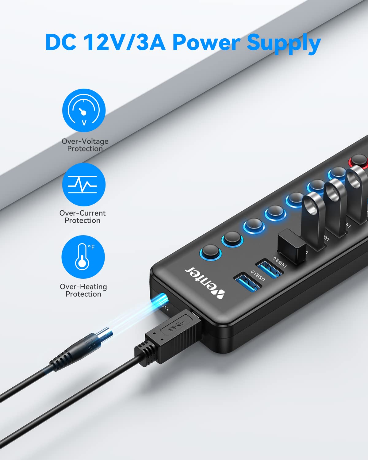 Hub USB 3.0 Wenter 11 Puertos con Alimentación Inteligente para Mac, Windows, Chrome y Linux