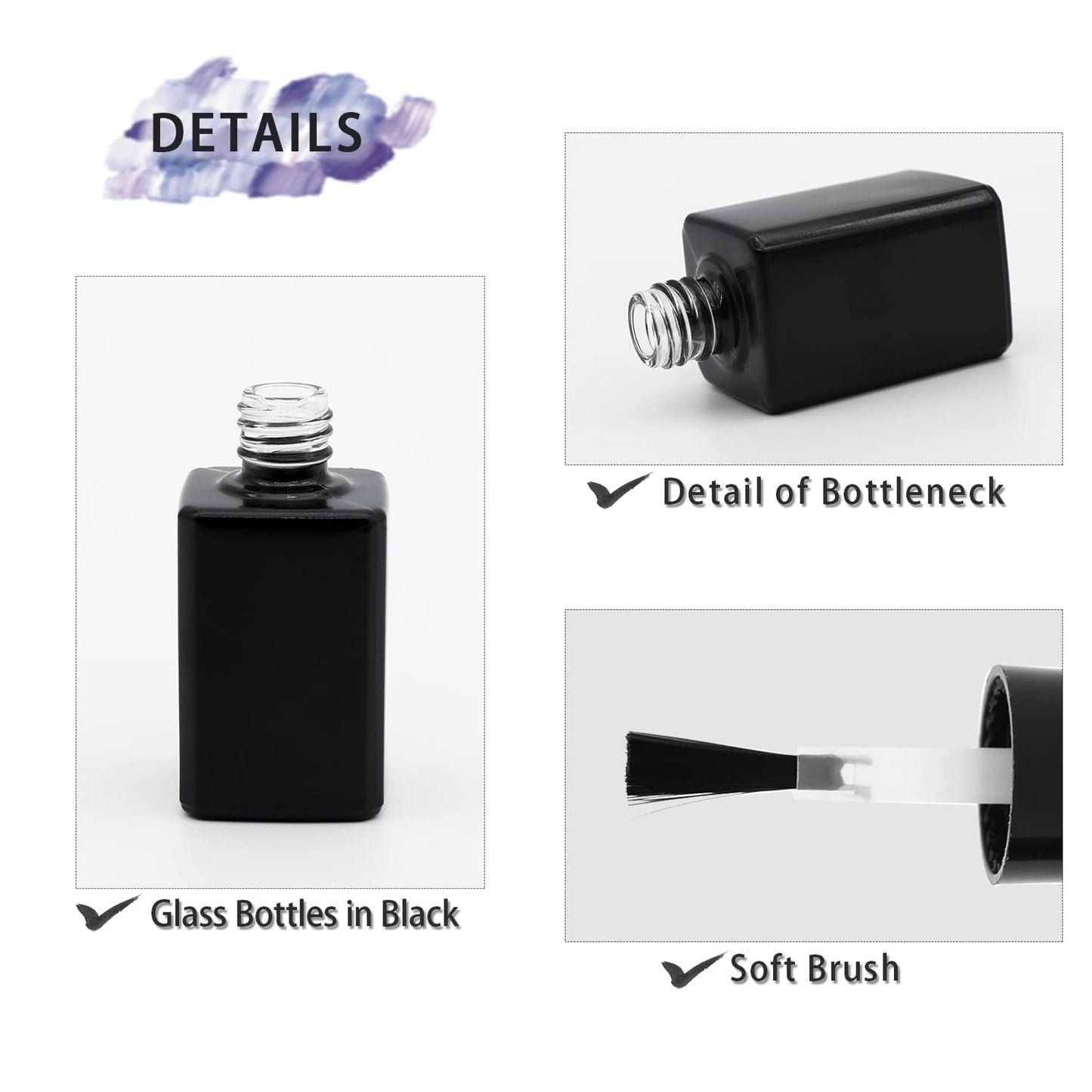 Agidea Botellas de esmalte de uñas vacías con tapa de cepillo, 15 ml,