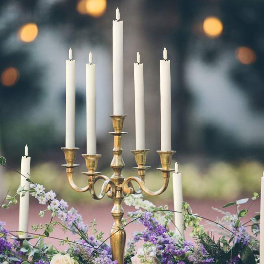 GenSwin - Velas cónicas parpadeantes sin llama con 2 mandos a distancia y temporizador, velas de cera real 3D para ventana, funciona con pilas, paquete de 8, decoración de Navidad para el hogar de