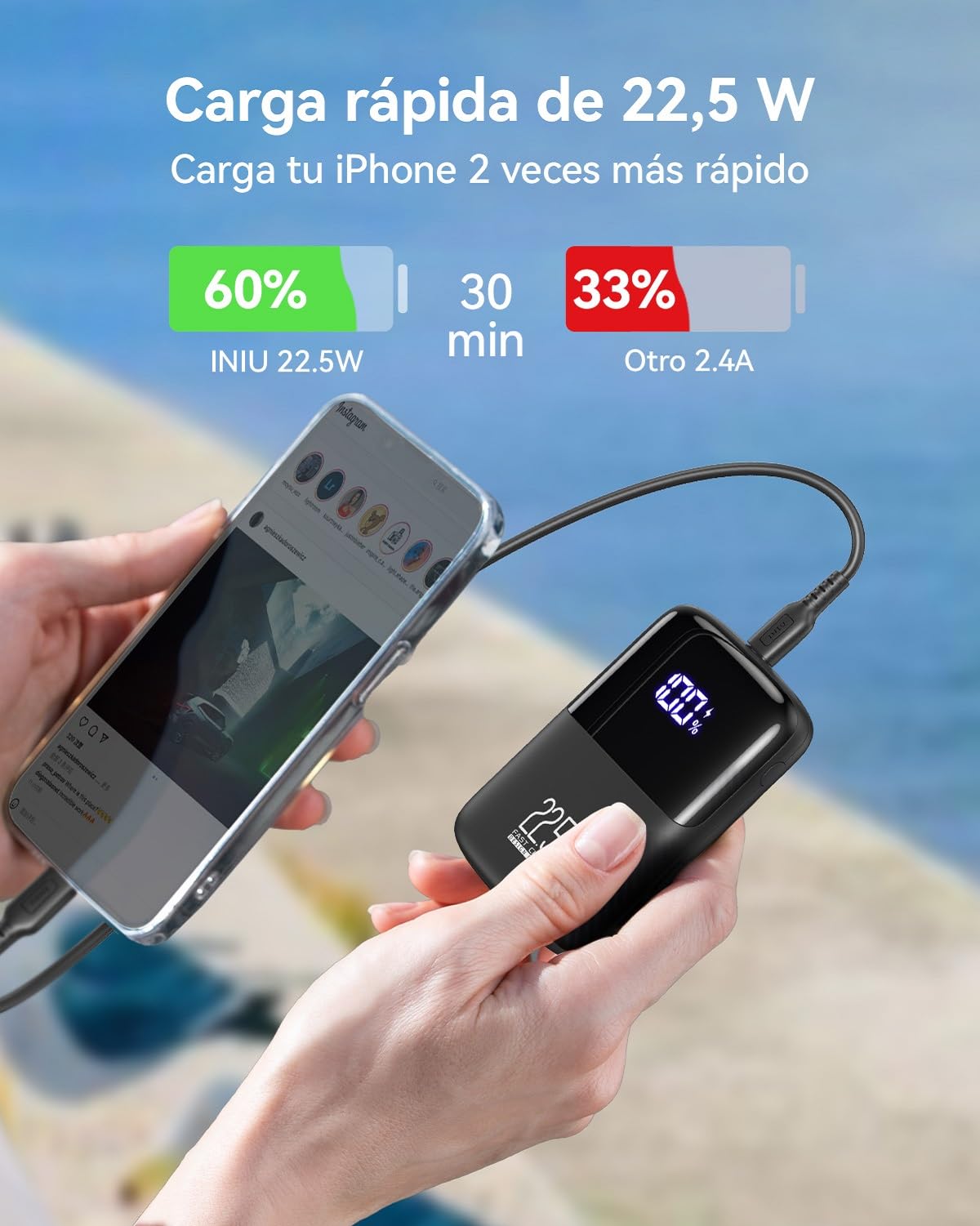 Power Bank INIU Mini 10000mAh USB C Carga Rápida PD3.0 QC4.0 para iPhone Samsung iPad Xiaomi Huawei Google