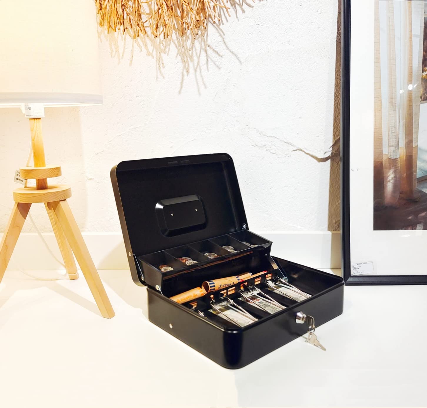 Caja de Efectivo XY-Firestar Negra con Llave y Bandeja para Billetes