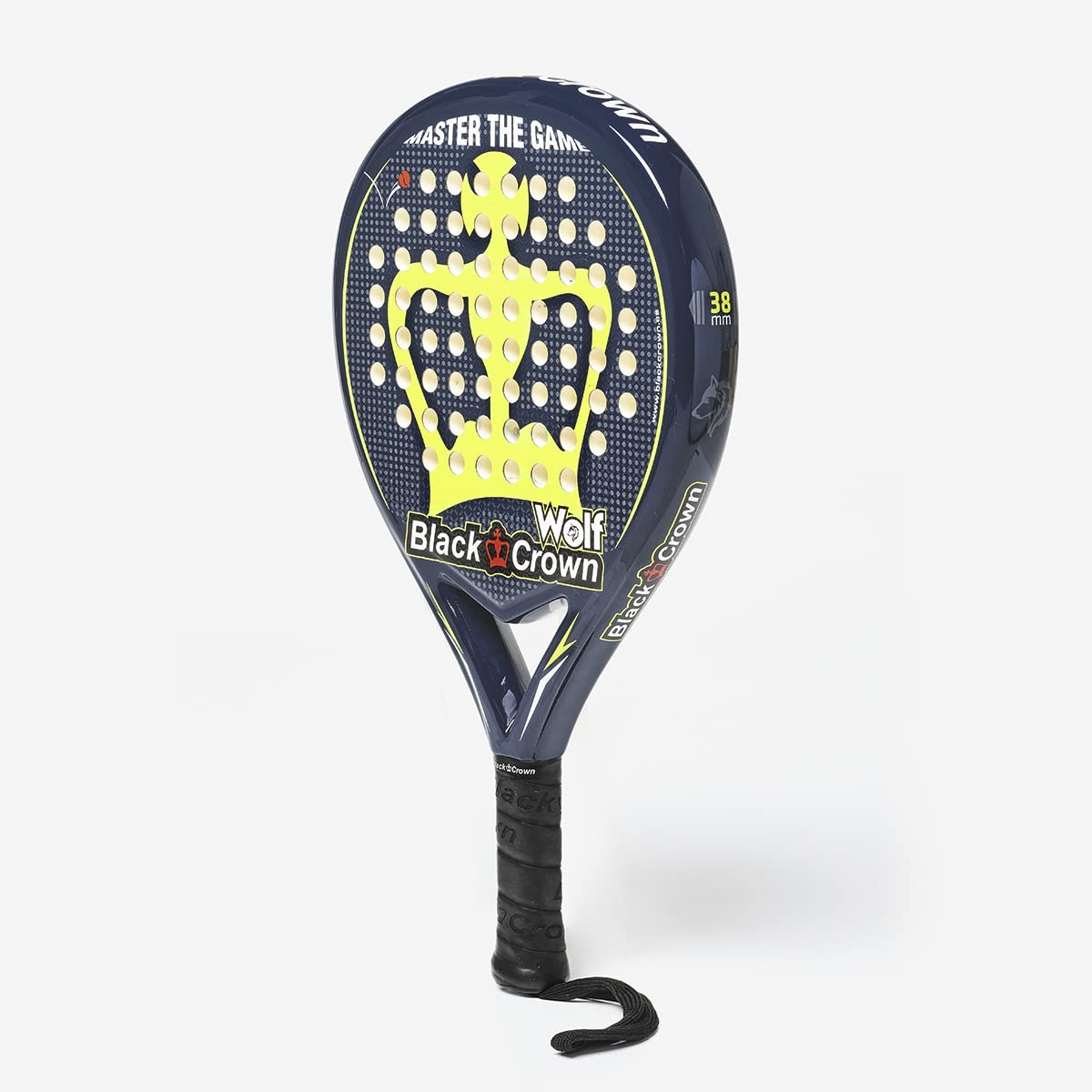 Black Crown - Raqueta de Padel Wolf - Forma Redonda - Balance Medio - Pala con Marco 38 mm 50% Fibra de Carbon 50% Fibra de Vidrio