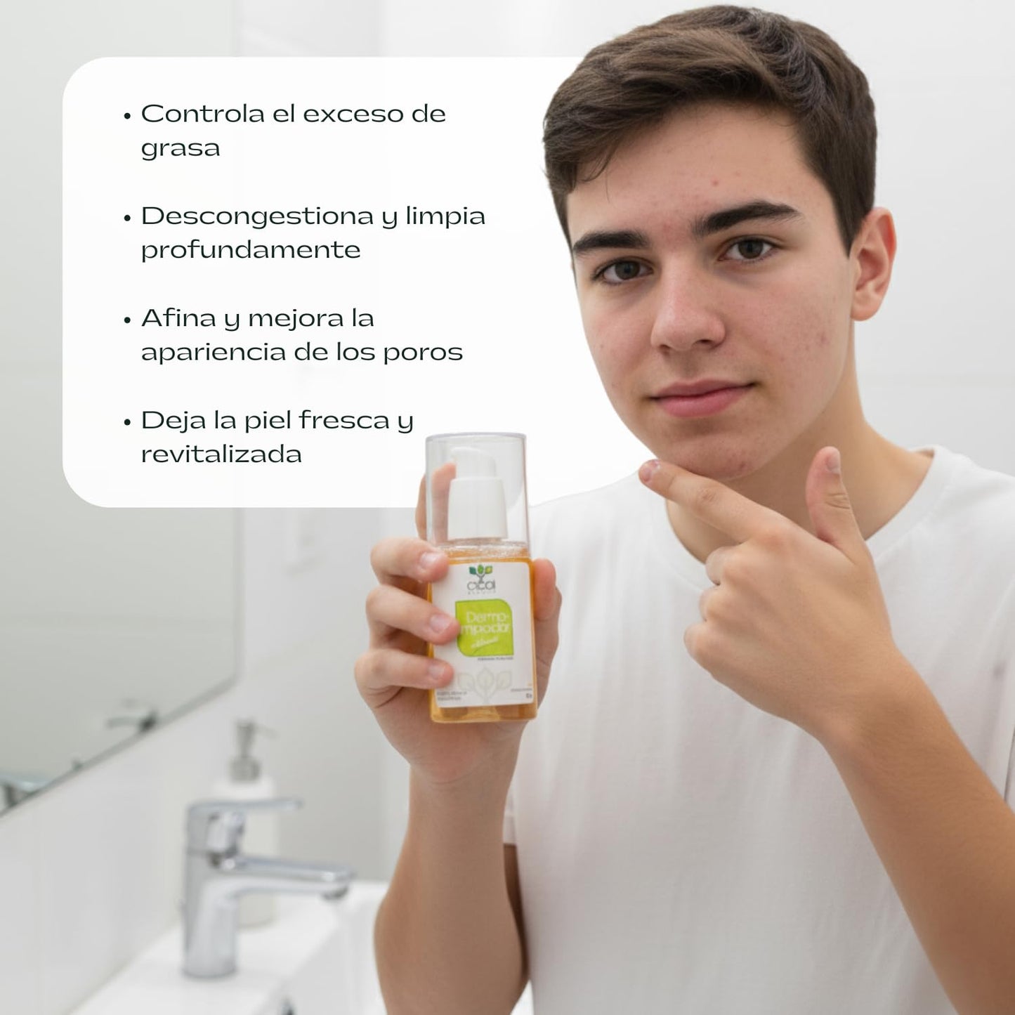 Cical Organic Dermolimpiador Antiacné, Gel Limpiador Facial con Tepezcohuite, Hamamelis y Cola de Caballo, Limpieza Profunda, 100g