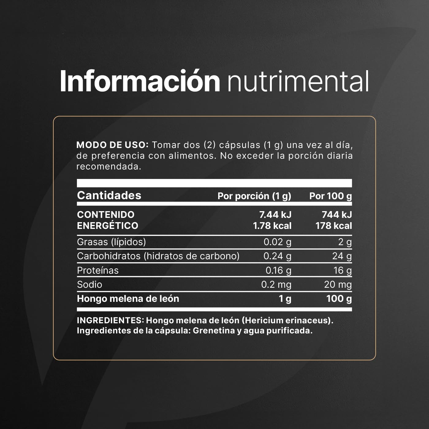 Hongo Melena de León Puro 90 Cápsulas 1000 mg por porción. Ingredientes naturales. Lions Mane Blend B Life.