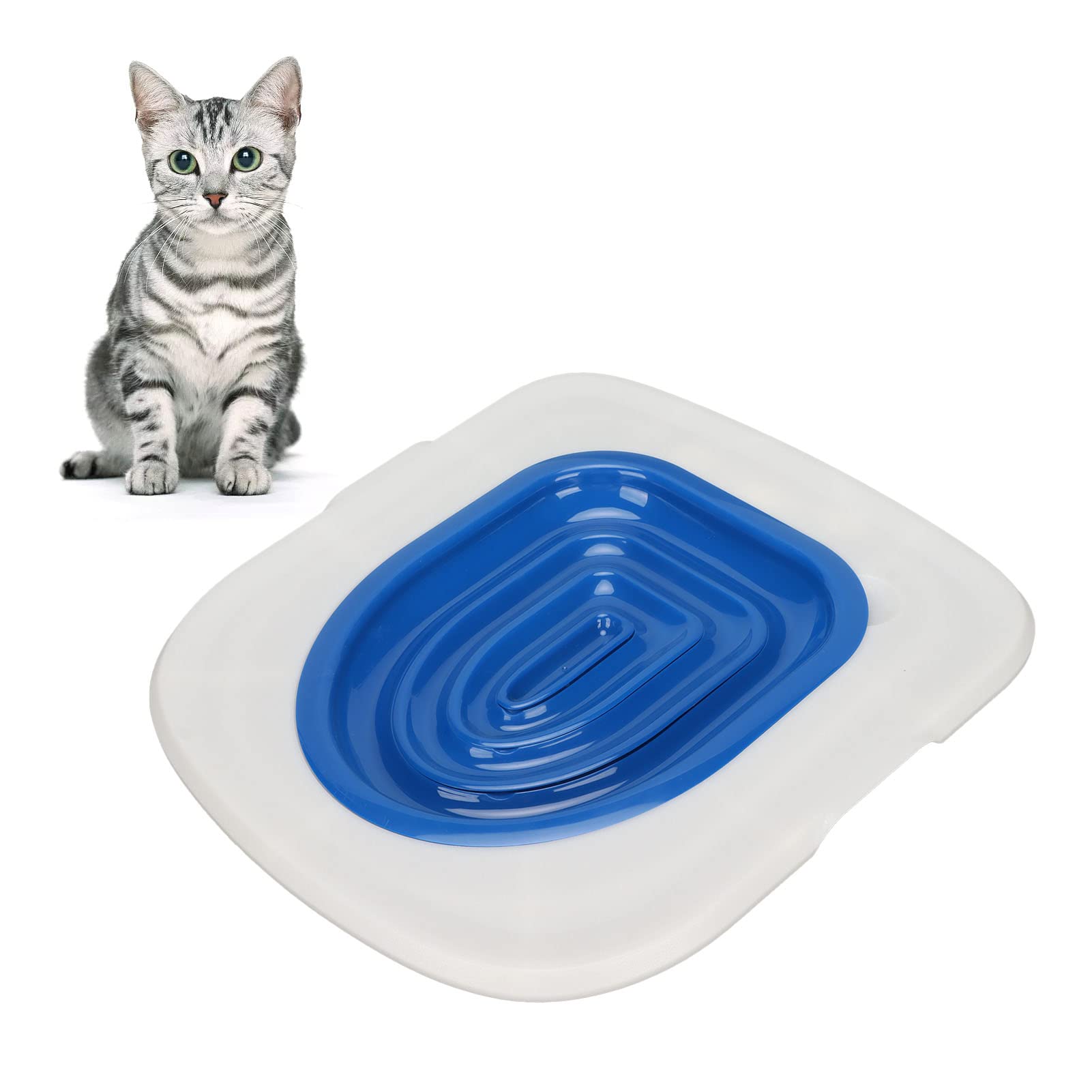 GLOGLOW Kit de Entrenamiento para Inodoro de Gato, Asiento de Orinal de Entrenador de Inodoro Universal para Gato para Inodoro Doméstico (Bandeja Blanca, 1 Soporte Interior Azul)