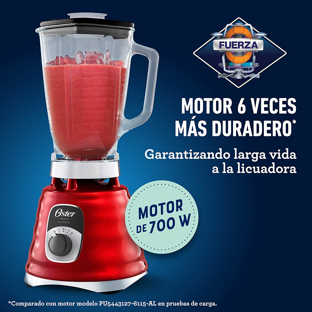 Licuadora Oster Clásica Roja 3 Velocidades Vaso de Vidrio