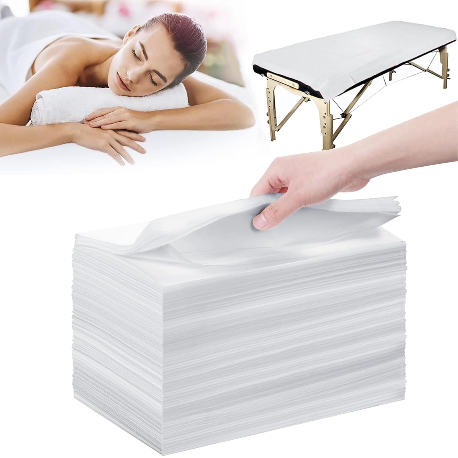 IOWHDS Sabanas desechables camilla masaje, 100 PCS Sabanas desechables cama hotel, Tela No Tejida,Transpirable,Suave, Sábanas desechables Blanco para SPA, Salón de Belleza, Hoteles(180cm*80cm)