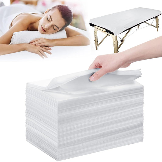 IOWHDS Sabanas desechables camilla masaje, 100 PCS Sabanas desechables cama hotel, Tela No Tejida,Transpirable,Suave, Sábanas desechables Blanco para SPA, Salón de Belleza, Hoteles(180cm*80cm)