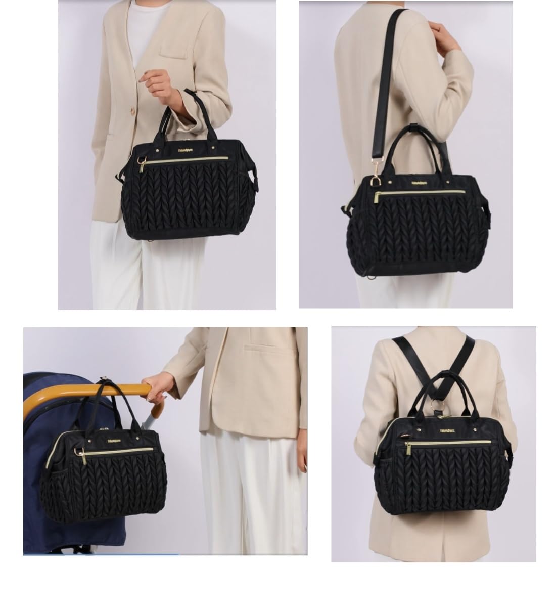 Bhafem - Pequeña bolsa de pañales, bolso de viaje para bebé, convertible en mochila, bolso cruzado, negro