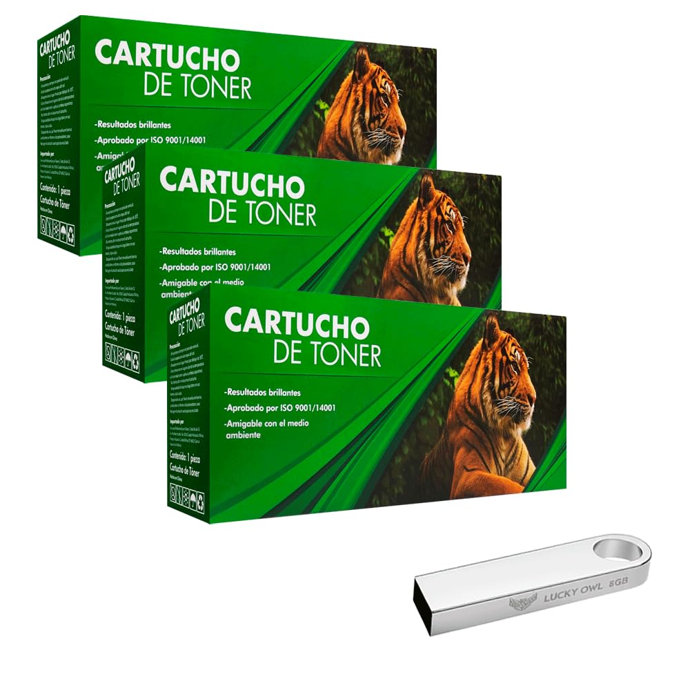 Kit Toner Compatible El Tigre 105A con Chip para Impresoras Laser Negro + Memoria USB Lucky Owl Metálica 2.0