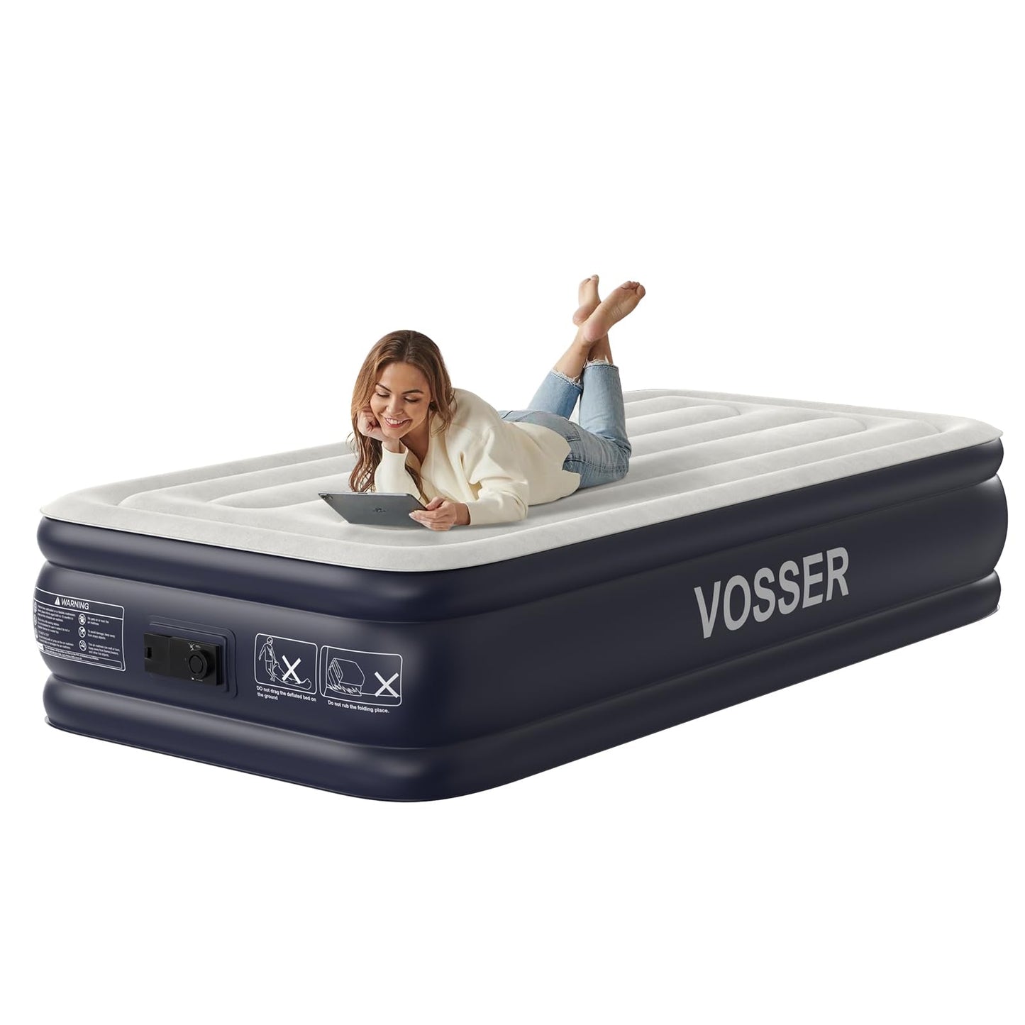 VOSSER - Colchón de aire individual XL con bomba incorporada, 80 pulgadas de largo, colchón inflable mejorado de 18 pulgadas, colchón hinchable auto inflable en 2 minutos, colchón de aire de tamaño