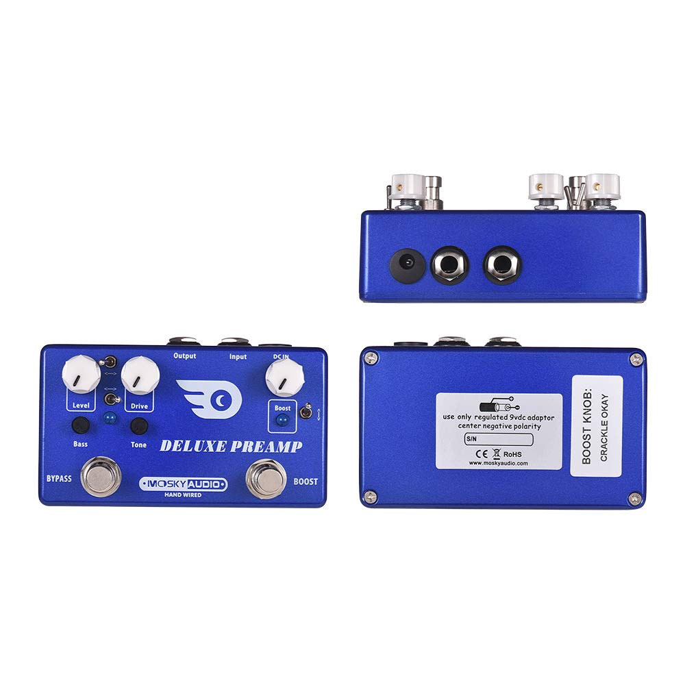 Deluxe PREAMP 2 en 1 Pedal de Efectos de uitarra Boost + Efectos Overdrive clásicos Carcasa Totalmente de Metal con Bypass Verdadero