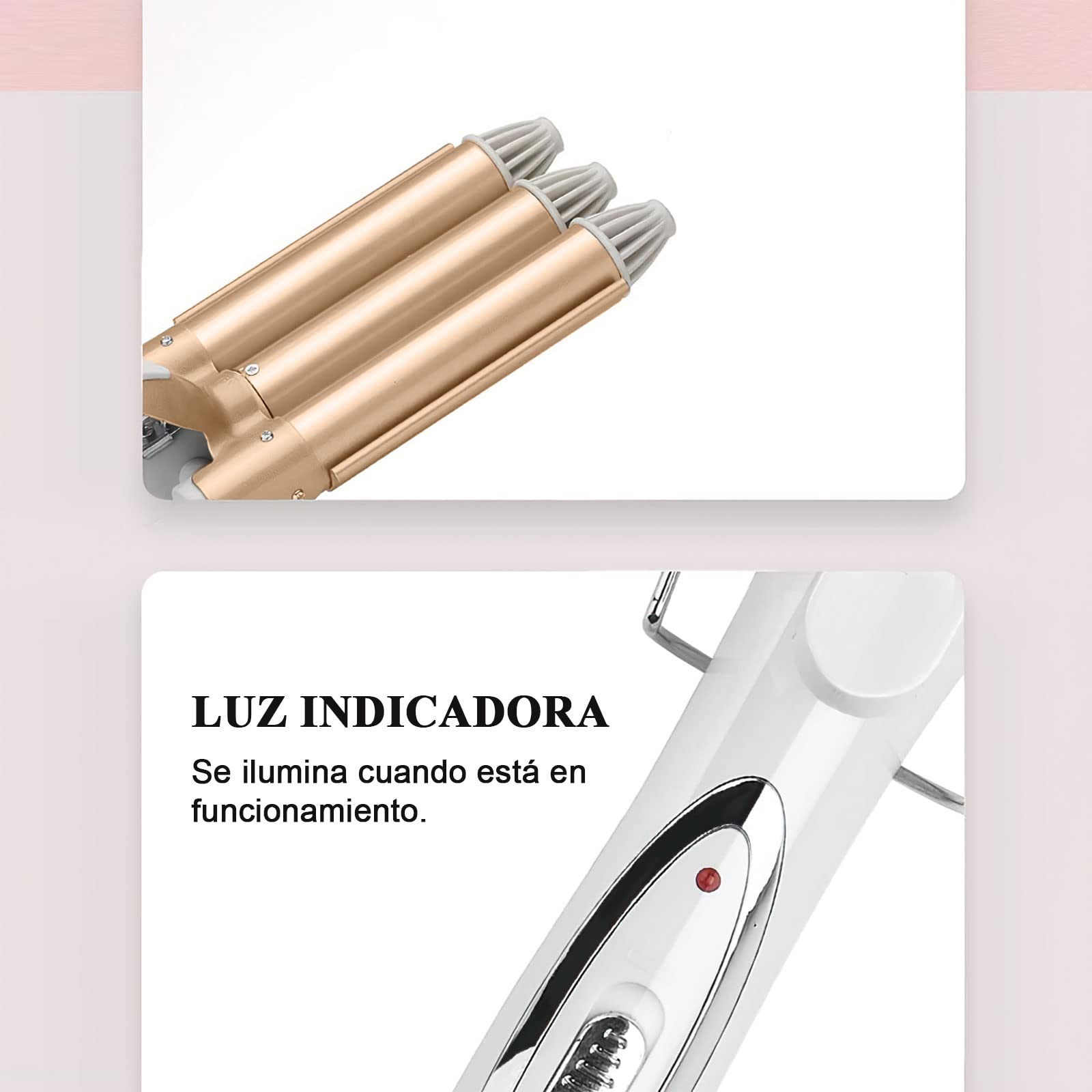 Rizador de Pelo,25mm Rizador De Cabello Ondas Cerámica 3 Barriles,Rizador para Cabello,Ondas Cerámica con Temperatura Ajustable, Calienta Rápidamente para Mujer en Casa y Viaje, Cabello Largo o Corto Herramientas de Peinado,Oro