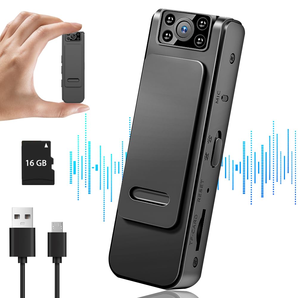 BILIBON 16GB Mini Grabadora Voz Digital con Cámara, Grabadora Recargable Portátil Magnética, WiFi Incorporado para Conectar Al Teléfono Móvil, Cámara Ajustable a 90°, Grabación Gran Angular 1080p HD