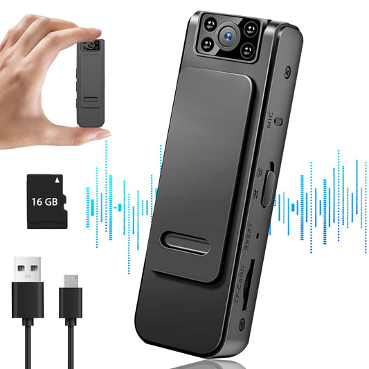 BILIBON 16GB Mini Grabadora Voz Digital con Cámara, Grabadora Recargable Portátil Magnética, WiFi Incorporado para Conectar Al Teléfono Móvil, Cámara Ajustable a 90°, Grabación Gran Angular 1080p HD