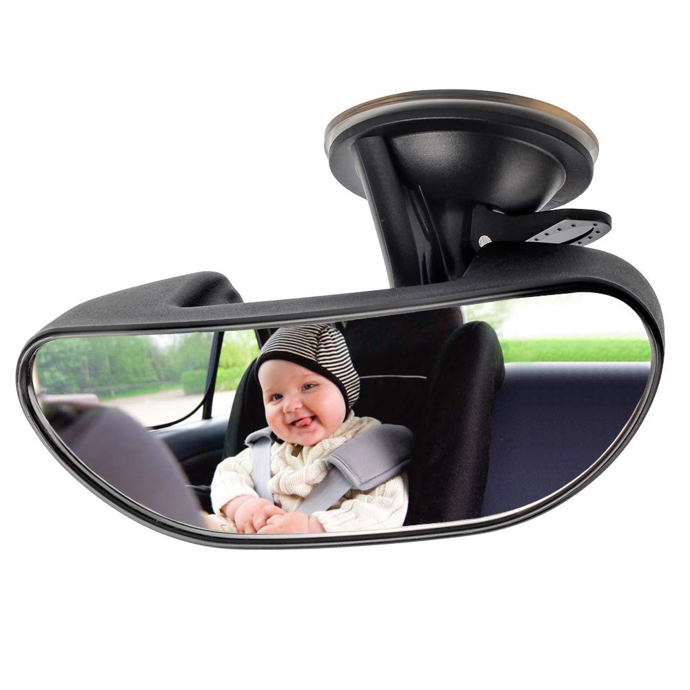 GES - Espejo retrovisor ajustable de 360 grados, ventosa de refuerzo para coche, 5.9 x 2.2 pulgadas, color negro