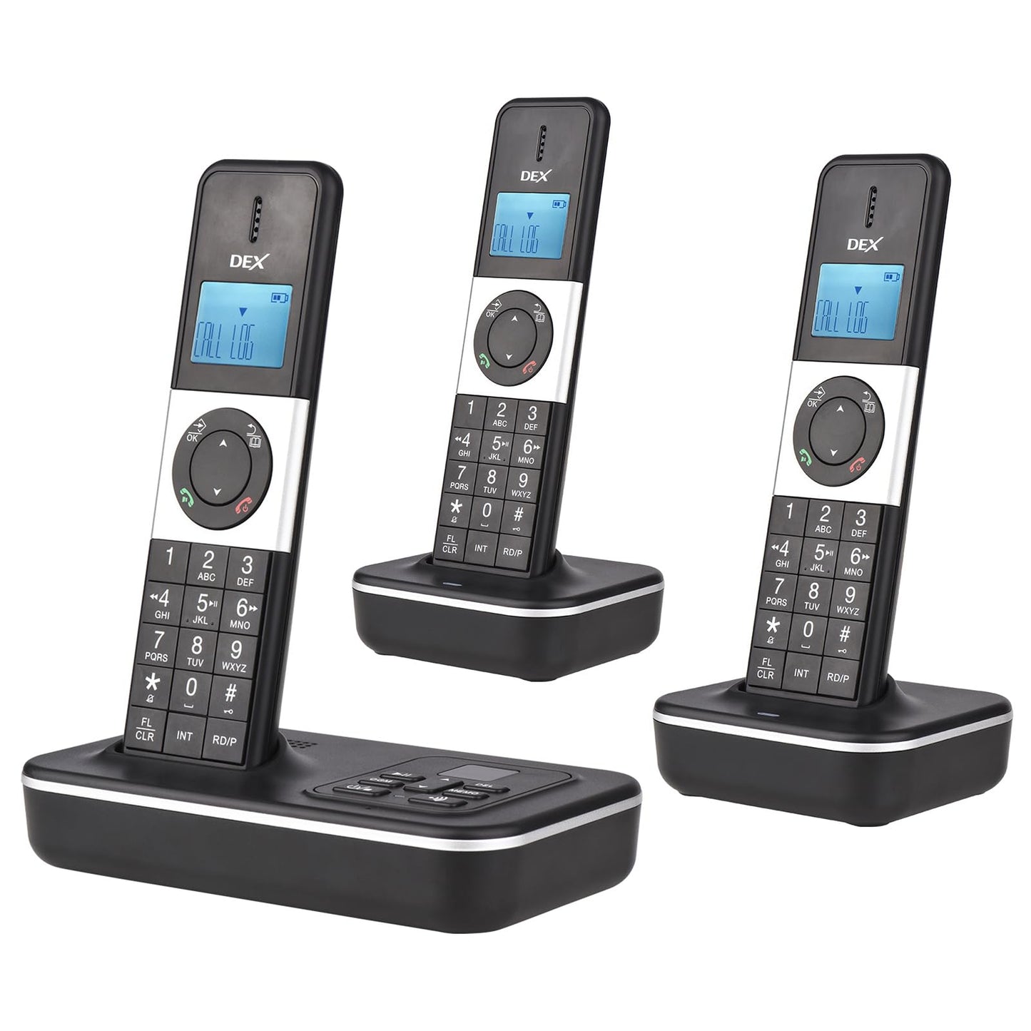 BHCASE D1002 Tam-T Teléfono inalámbrico de 3 Auriculares con contestador automático Identificador de Llamadas/Llamada en Espera Pantalla LCD de 1,6 Pulgadas,Pantalla de 3 líneas Baterías Recargables