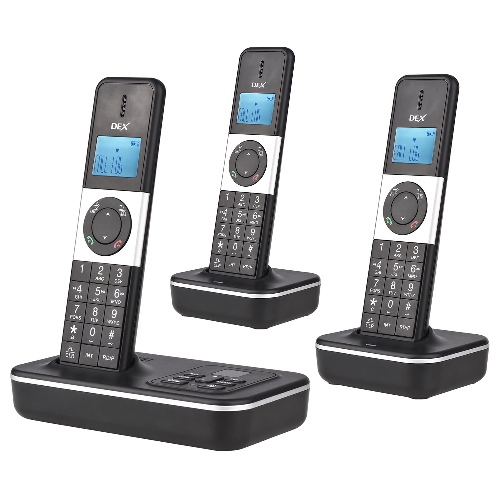BHCASE D1002 Tam-T Teléfono inalámbrico de 3 Auriculares con contestador automático Identificador de Llamadas/Llamada en Espera Pantalla LCD de 1,6 Pulgadas,Pantalla de 3 líneas Baterías Recargables
