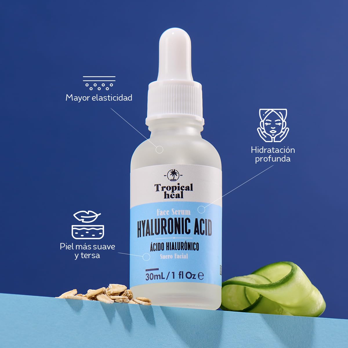 Serum Facial Tropical Heal Ácido Hialurónico Alta Concentración Hidratación 24 Horas y Elasticidad Cruelty Free