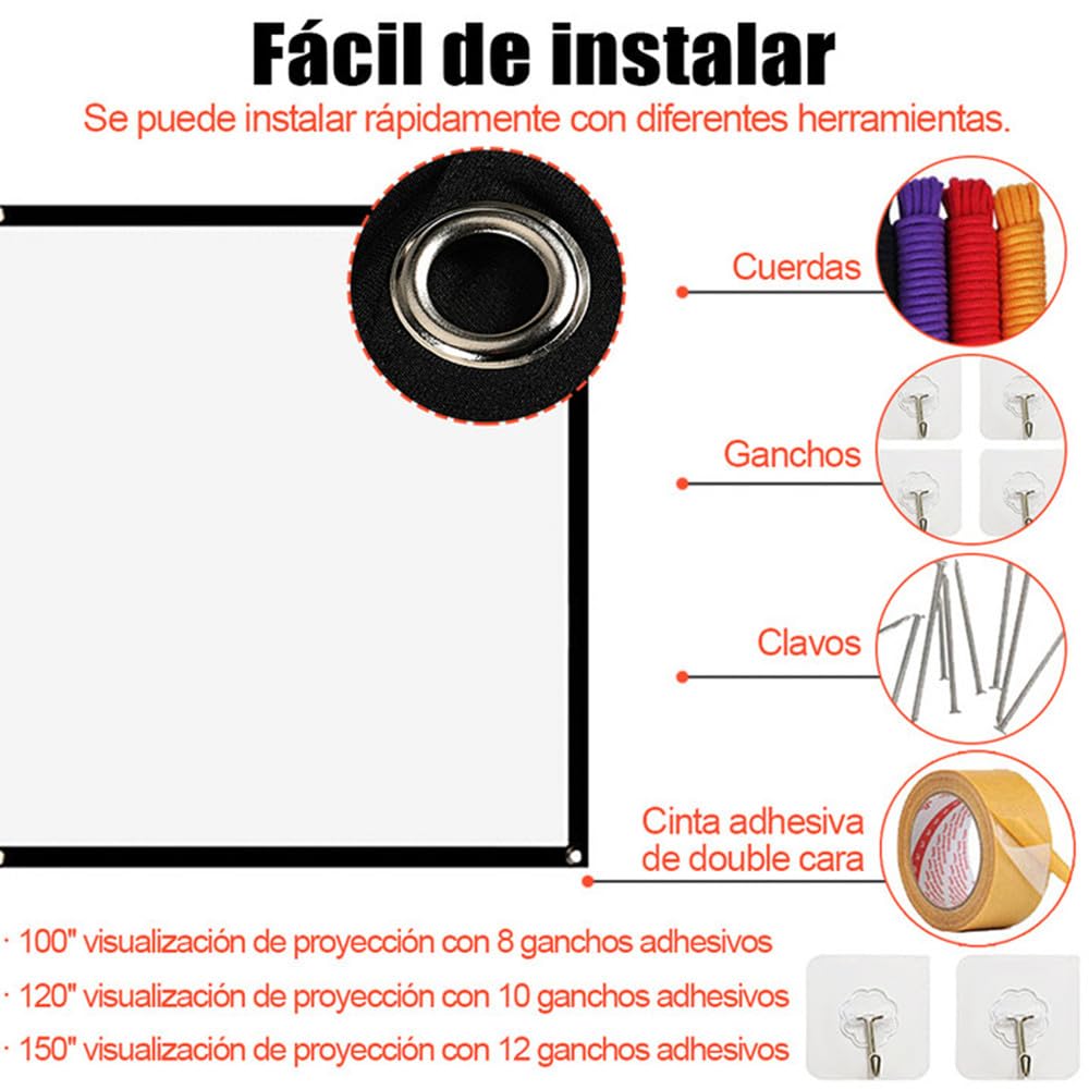 Visualización de Proyección de 150 Pulgadas,16:9 HD Pantalla de Proyector Portátil,Visualización de Proyector de Doble Cara,Pantalla de Cine Plegable para Camping,Cine en Casa,Oficina (150Pulgadas)