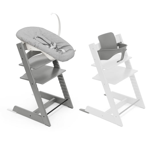 Trona Tripp Trapp de Stokke, (Incluye Silla + Baby Set 2) con Newborn Set - Diseño Seguro, Ajustable y Ergonómico (Storm Grey)