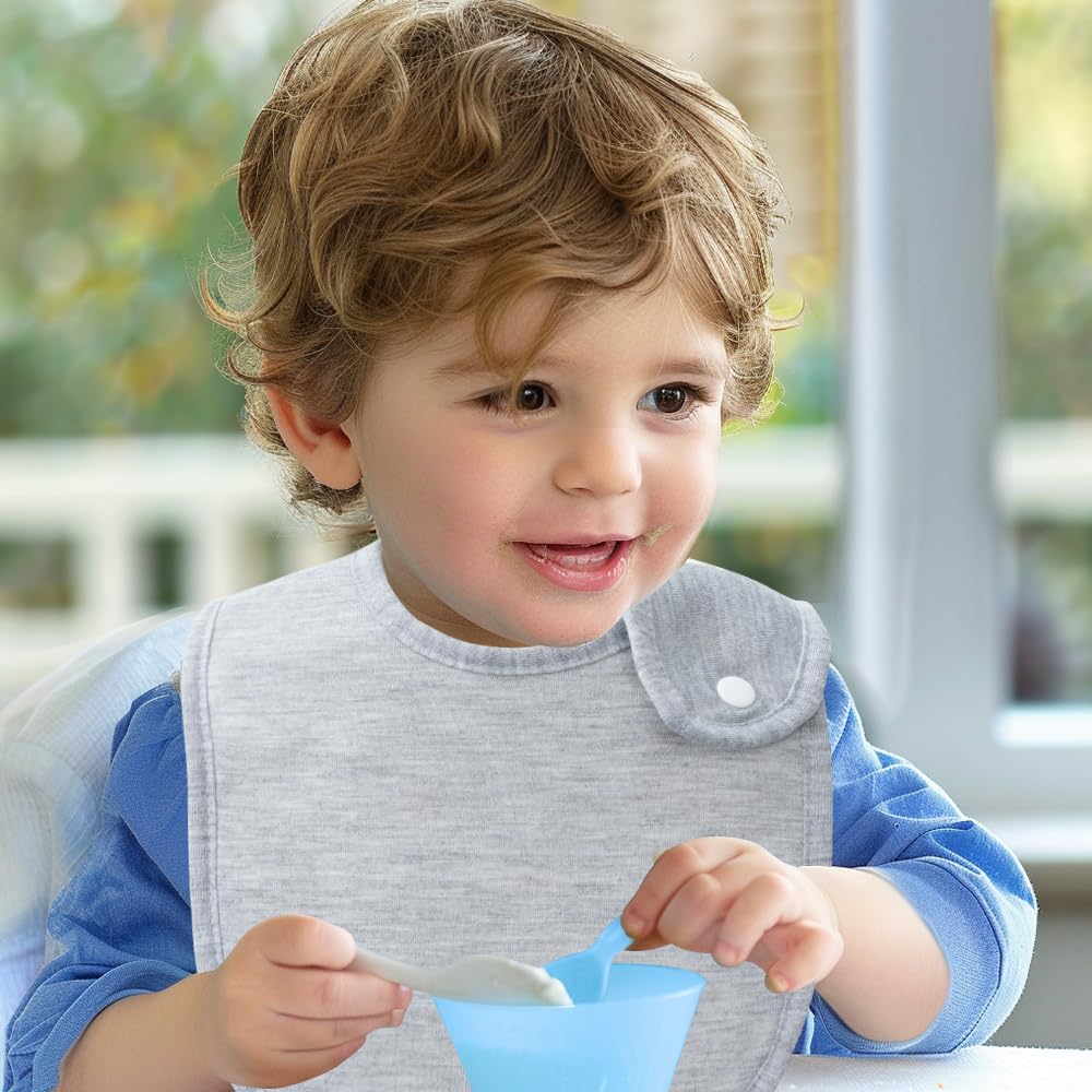 lazyrhino 8 unidades de baberos para bebé unisex ajustables con broches, baberos ultra suaves absorbentes para dentición, para babeo de niños y niñas (gris)