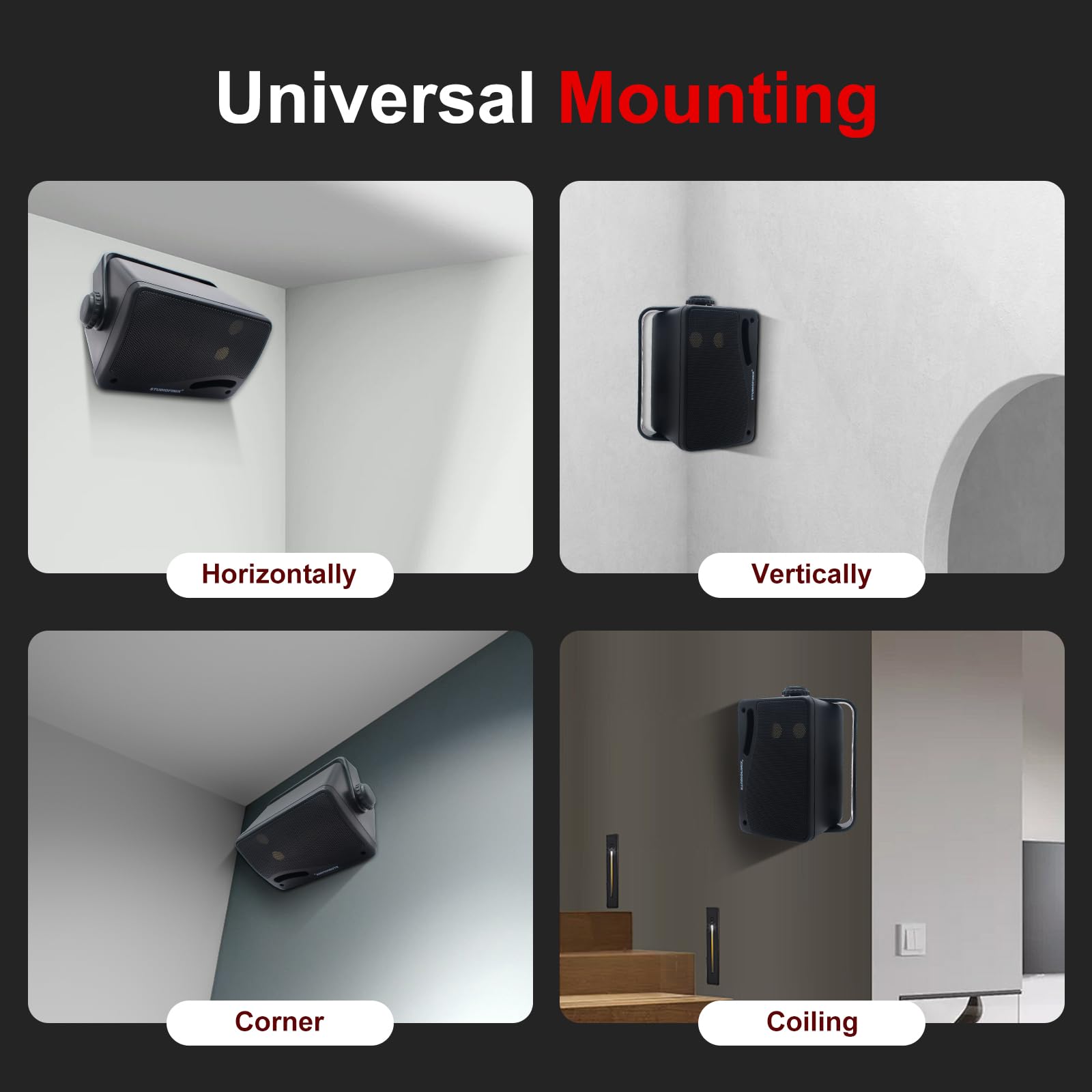 STUDIOFINIX - Altavoces Bluetooth para exteriores de 3.5 pulgadas, impermeables, cableados, 3 vías, 200 W, actualizados, altavoces de montaje en pared, ideal para uso en patio, cubierta, interior y