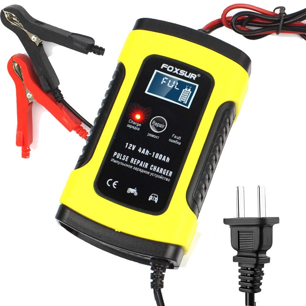 IEIK Cargador de batería inteligente de 12 V y 5 amperios para automóvil, motocicleta, RV, SUV, cortacésped, barco, RV, SUV, ATV y más