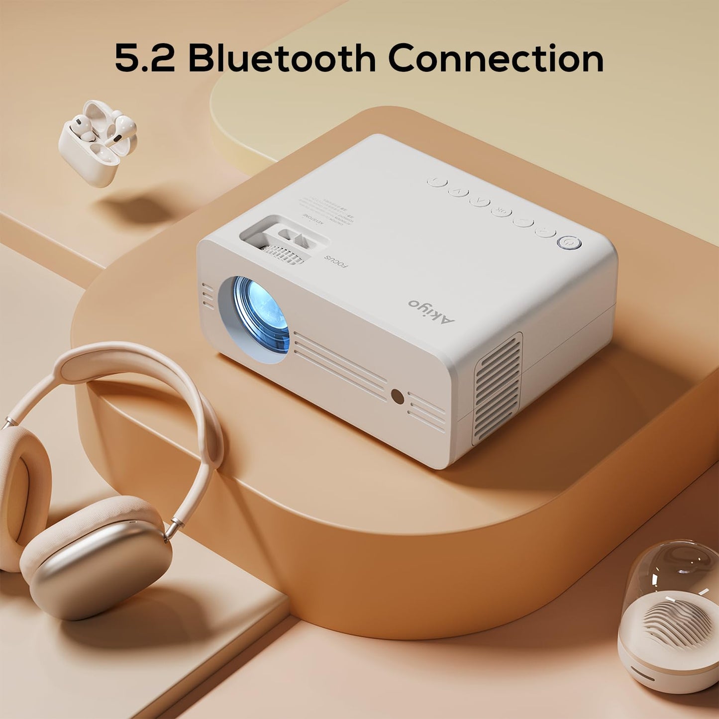 AKIYO Proyector 5G WiFi Bluetooth, 13000 Lux Proyector con Tripode, Proyector 4K de película de con 150000 Horas,1080P Nativo Mini Proyector Casa para iOS/Android/PC/TV Stick/HDMI/AV/USB/PS5