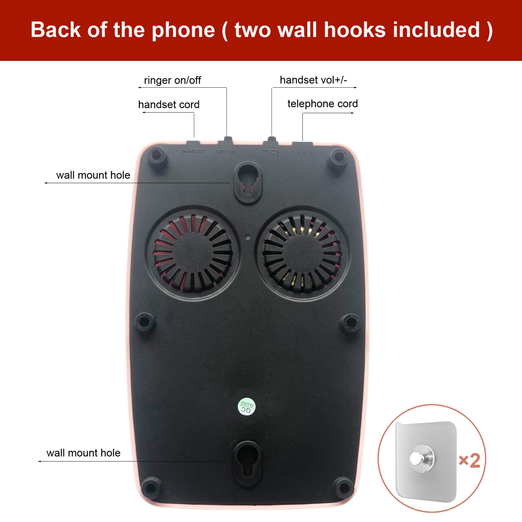 Teléfono de pared, teléfono fijo con cable para el hogar, teléfono retro montado en la pared, teléfonos antiguos de moda de los años 1960, teléfono analógico de línea única con timbre fuerte para
