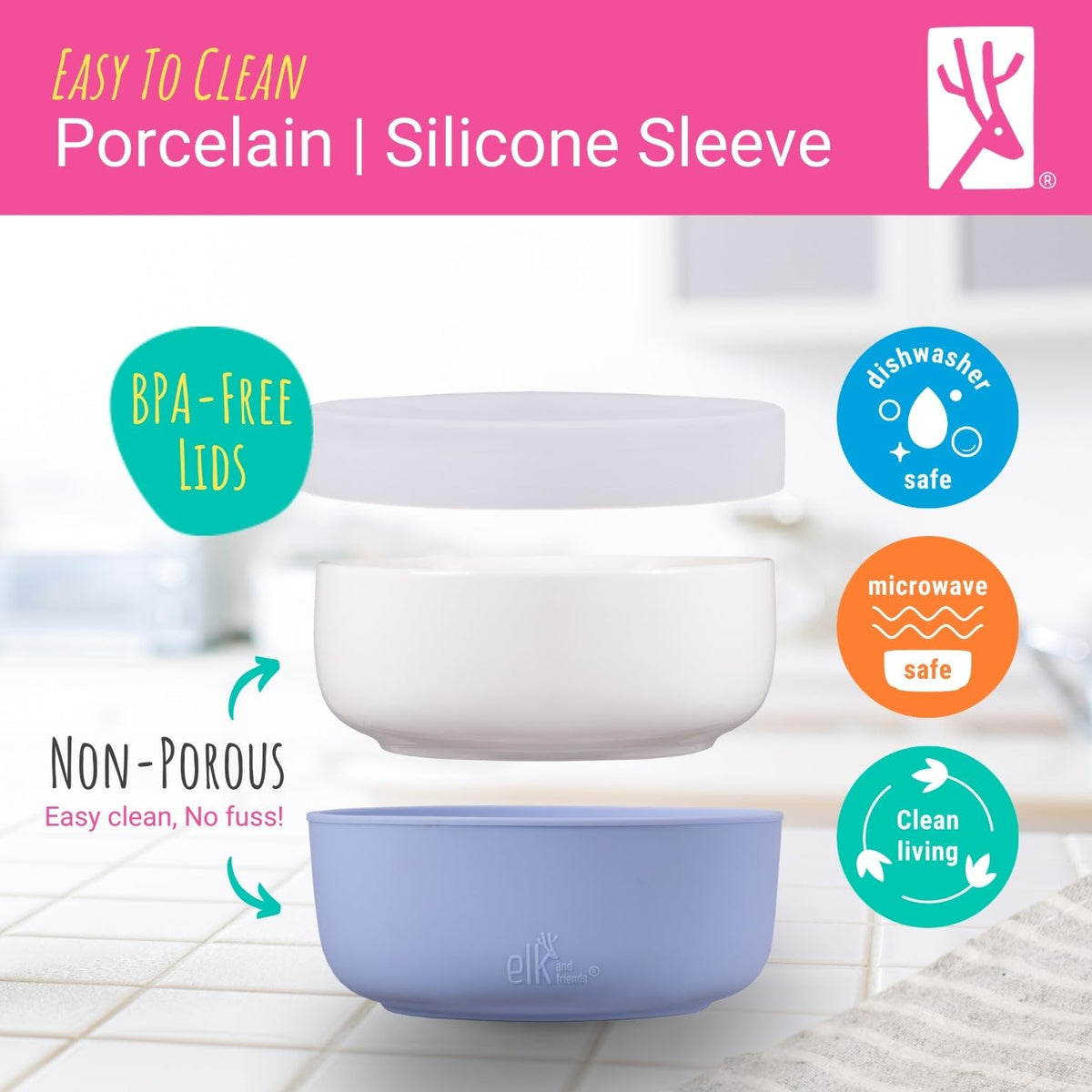 Elk and Friends - Cuencos con ventosa de porcelana para niños y niños