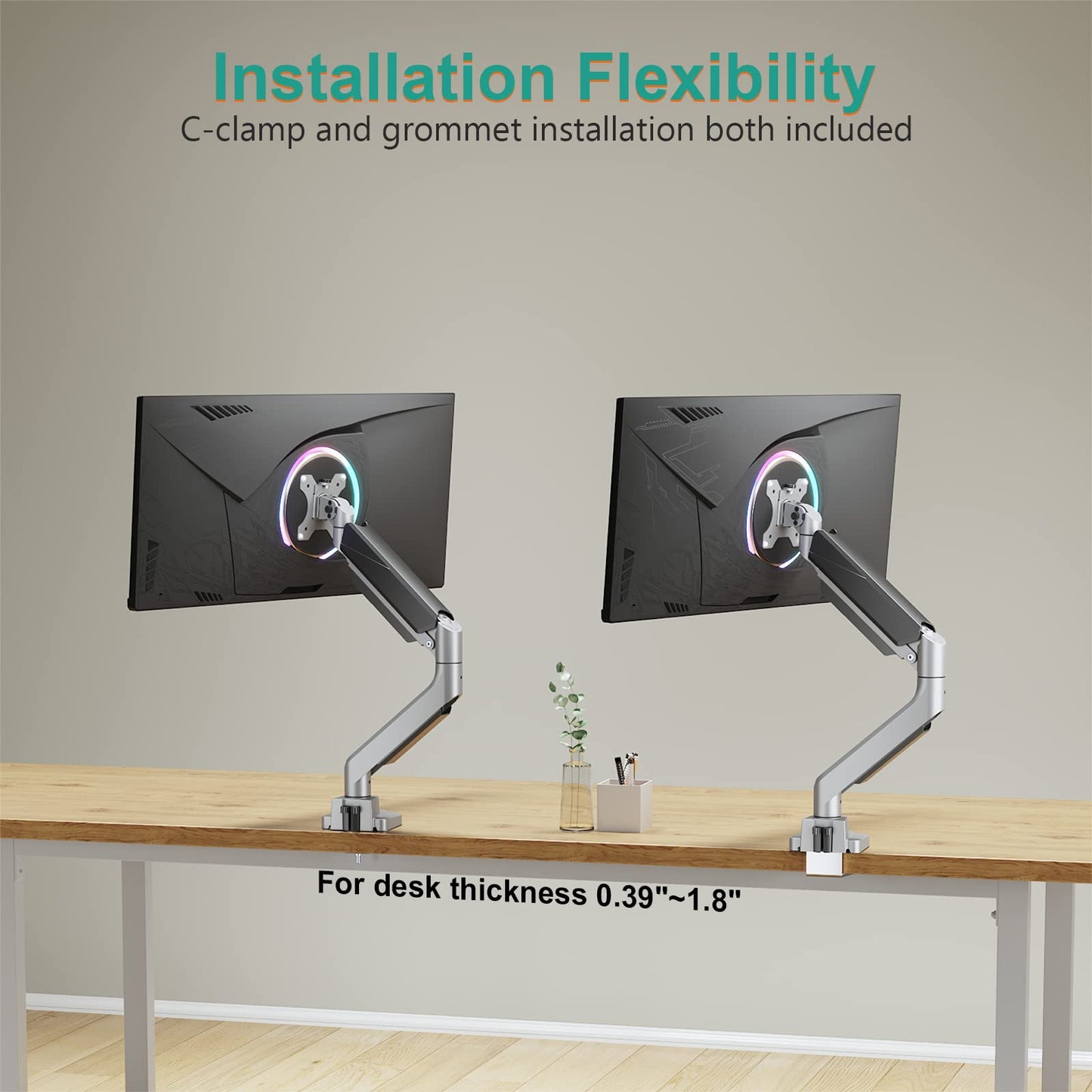 Brazo de Monitor WALI Plateado Ultrawide para Pantallas Curvadas de 13 a 49 Pulgadas con Puertos USB 3.0