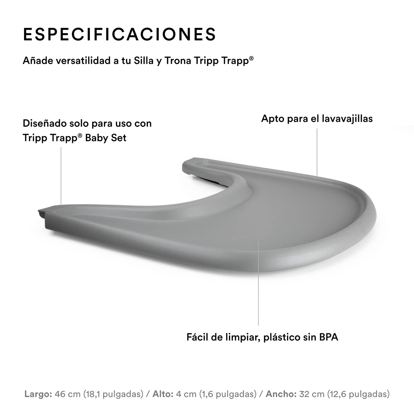 Stokke Bandeja, Diseñada exclusivamente para la Silla Tripp Trapp - Fácil de usar y limpiar - Hecha con plástico sin BPA - Para niños de 6-36 meses (Storm Grey)