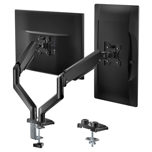 Soporte Doble Monitor WALI Negro con Brazo de Resorte de Gas Ajustable para Monitores de hasta 32 Pulgadas y 10 kg