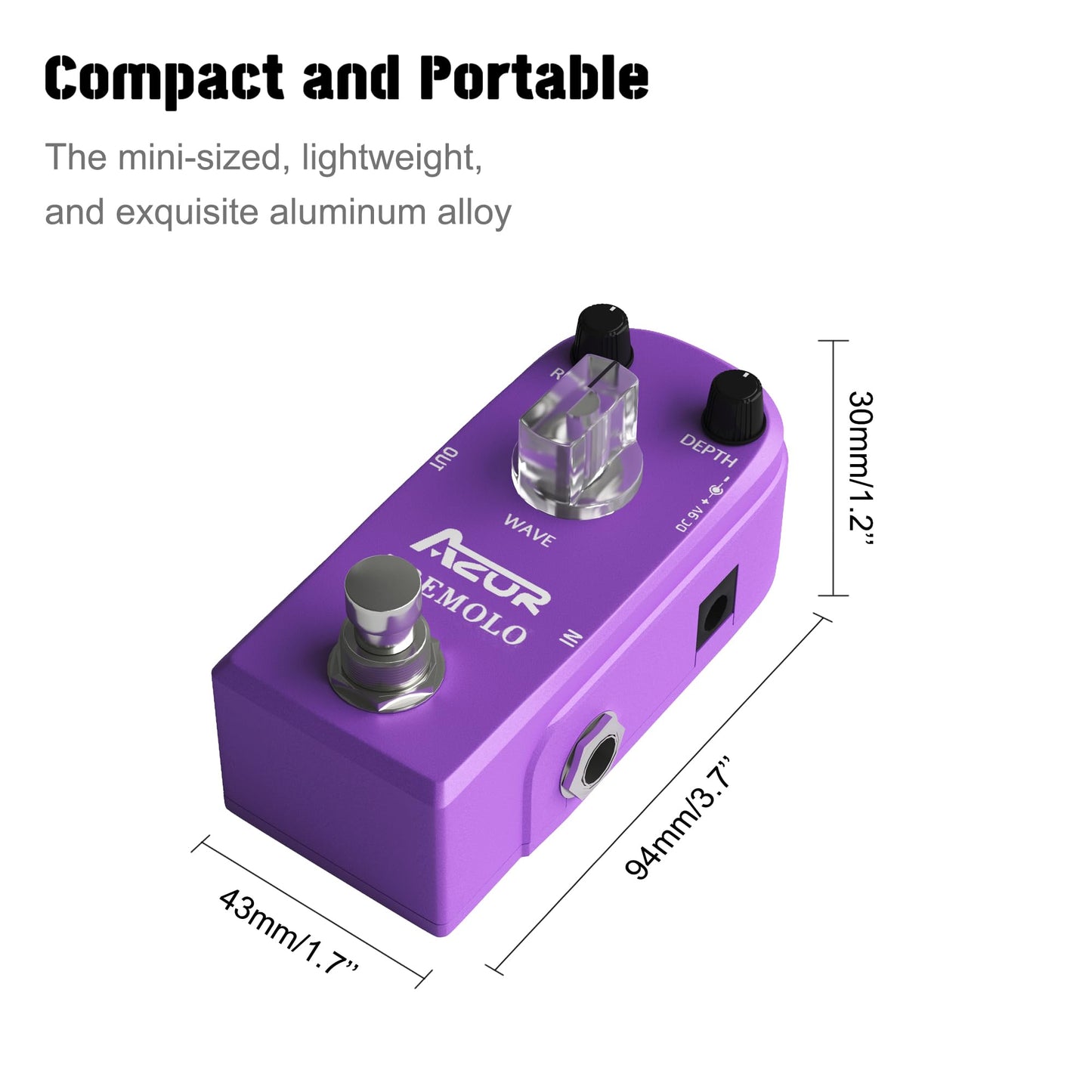AZOR Tremolo Classic Mini Pedal de efecto guitarra con carcasa de aleación de aluminio True Bypass
