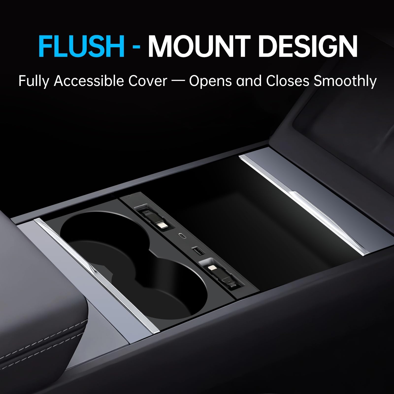 DGXWLLW Hub USB para Tesla Model Y Juniper 2025 2026 Modelo 3 Highland 2024 2025 con diseño hundido, 99W 4 en 1 Multi puertos Cargador rápido con cable retráctil estación de acoplamiento adaptador de
