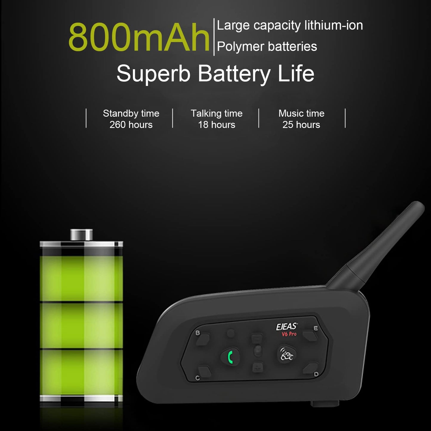 EJEAS V6c1 - walkie - talkie Bluetooth del árbitro, sistema de comunicación de auriculares Bluetooth del árbitro profesional de fútbol, distancia de walkie - talkie 1200m, reducción de ruido esp, batería 850mah, con reposabrazos 1 paquete